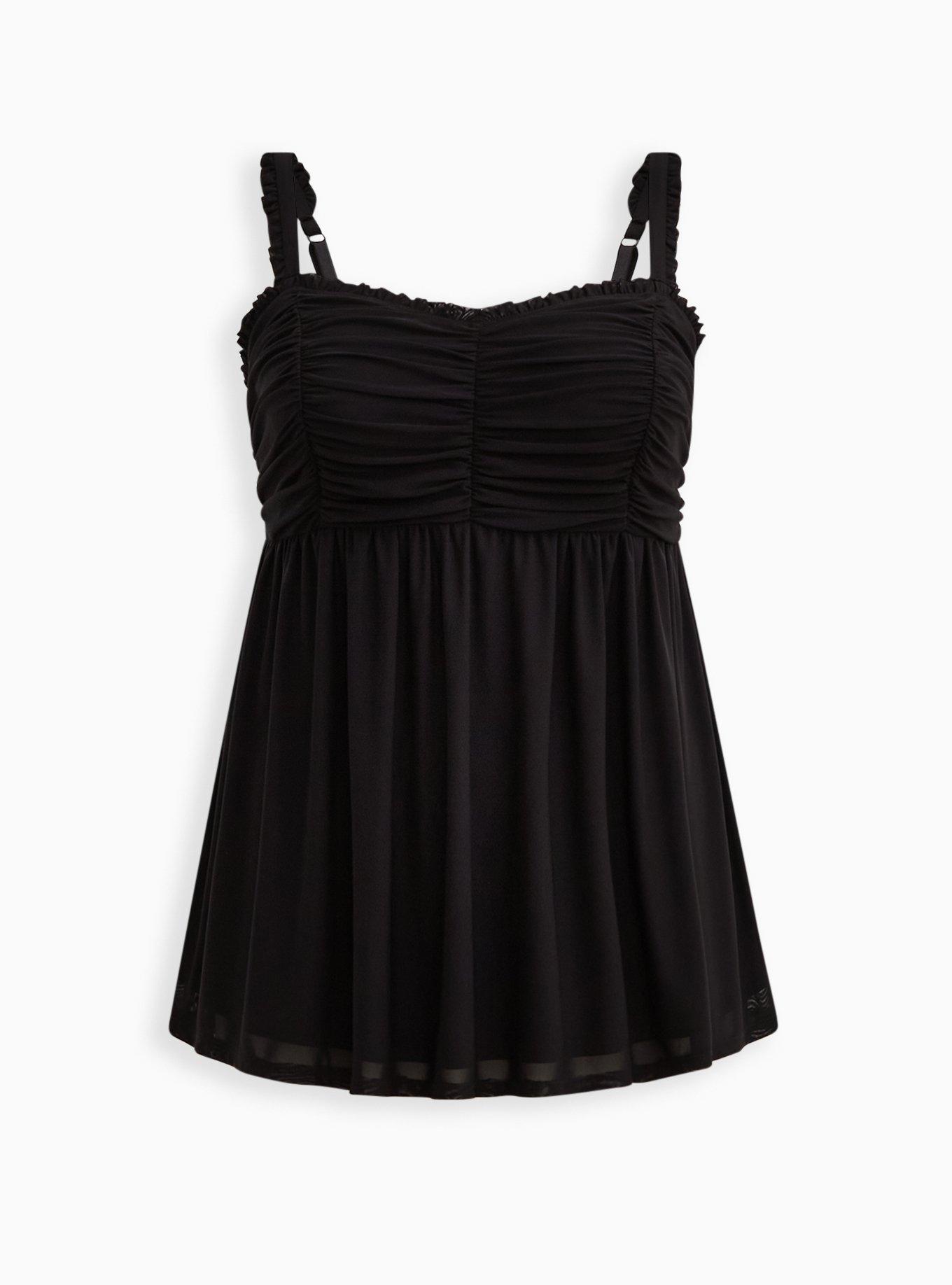 Babydoll Stretch Mesh Shirred Bodice Tank