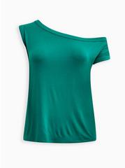 Super Soft Off-Shoulder Asymmetrical Sleeve Top, GREEN, hi-res
