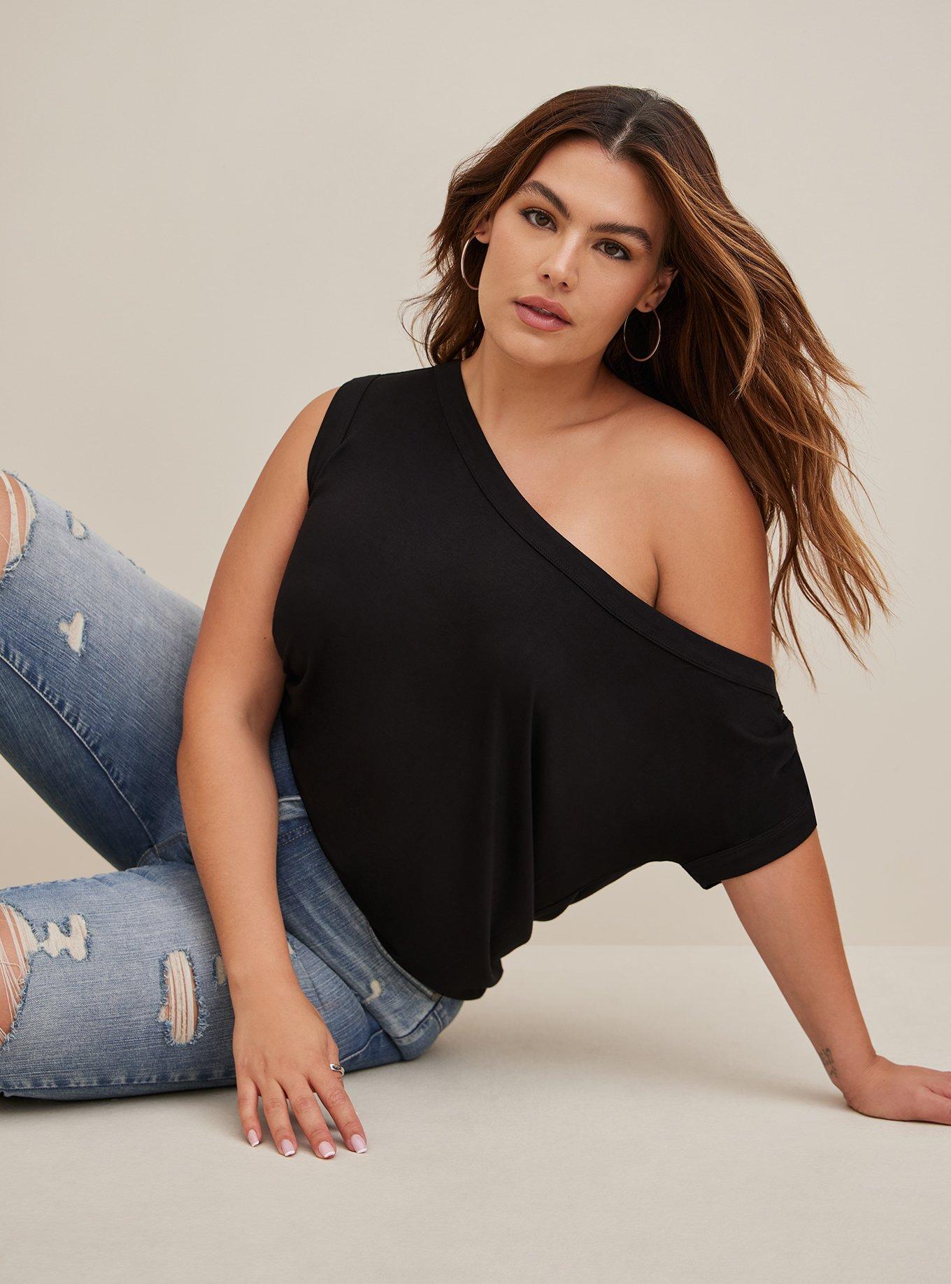 Black off the shoulder top plus size hot sale