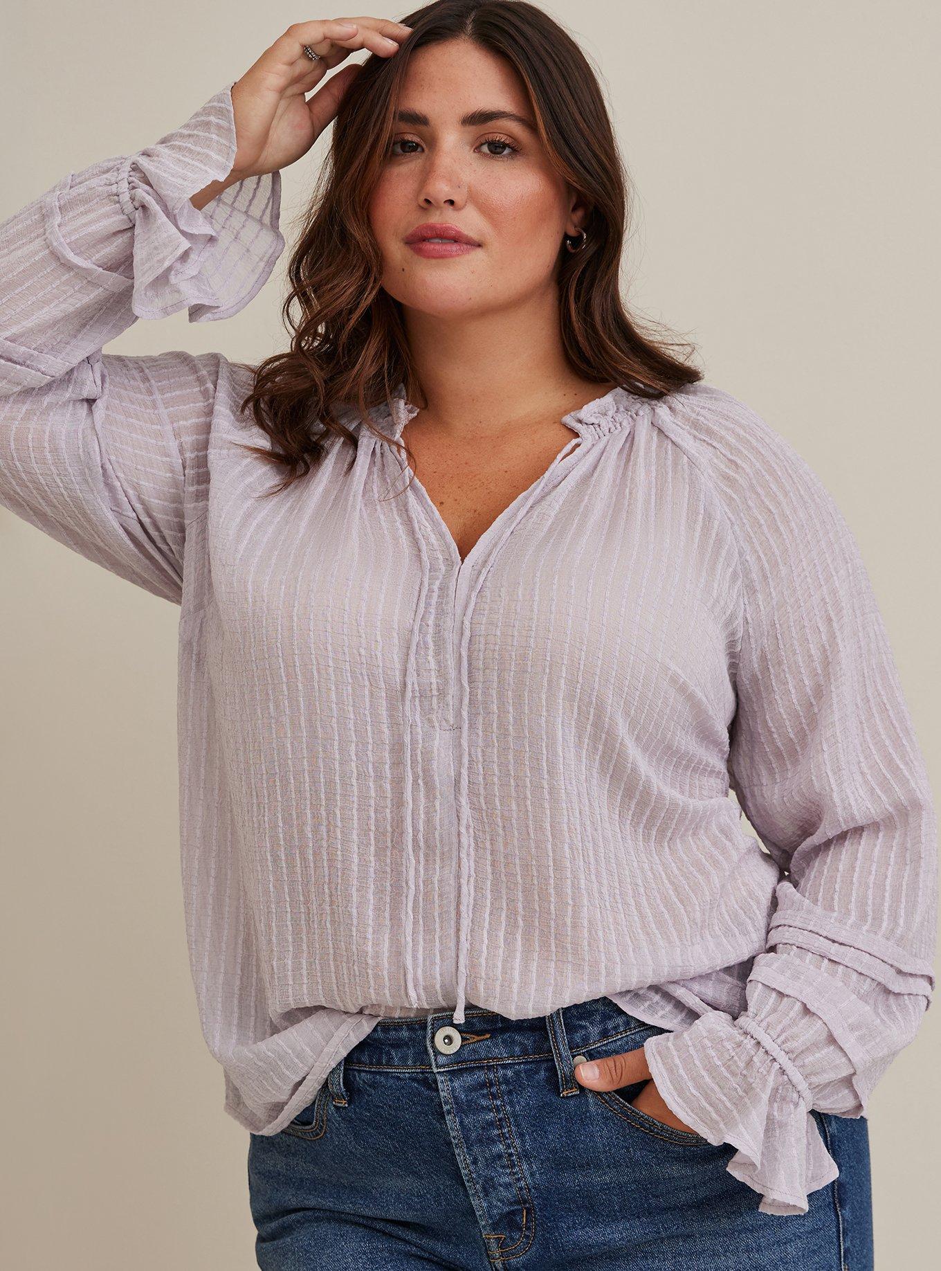 Stripe Gauze Lace-Up Peasant Top