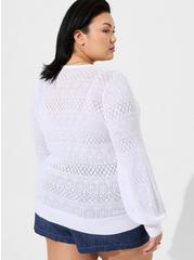 Pointelle Pullover Tie Neck Sweater, BRIGHT WHITE, alternate