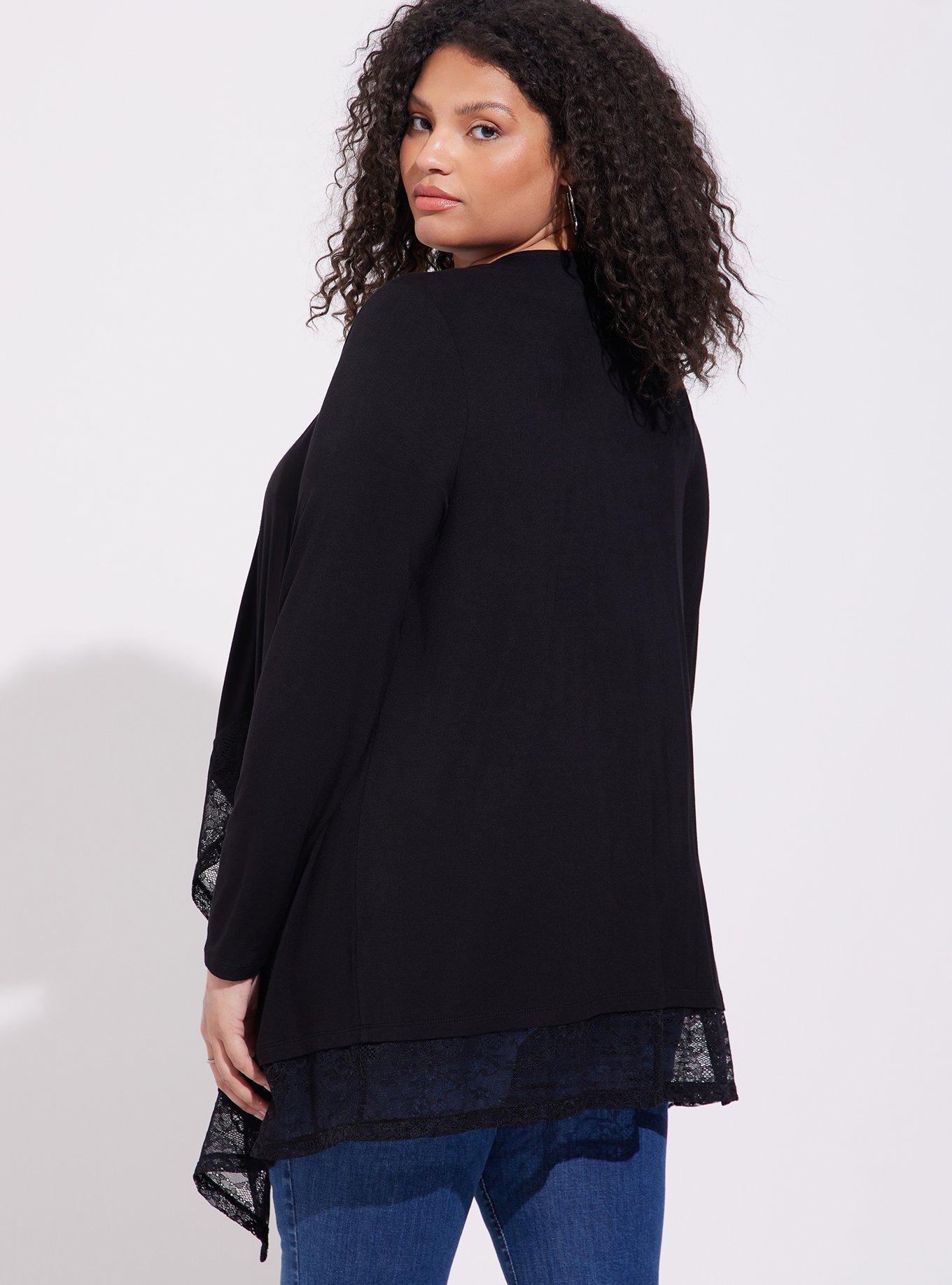 Plus Size - Super Soft Cardigan Lace Trim Drape Front - Torrid