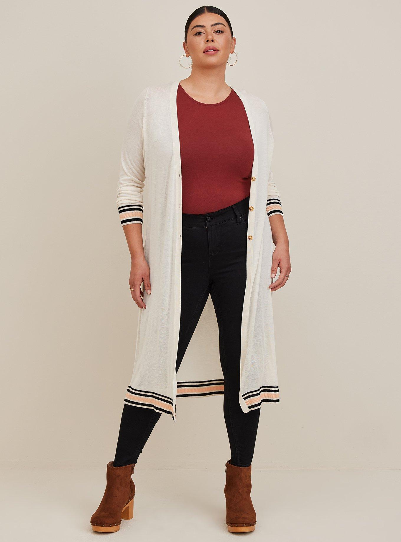 Plus Size Button Front Duster Cardigan - Embroidered Ivory, IVORY, alternate