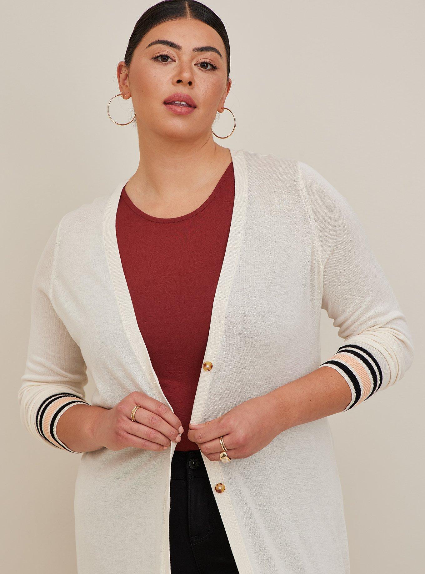 Plus Size Button Front Duster Cardigan - Embroidered Ivory, IVORY, alternate
