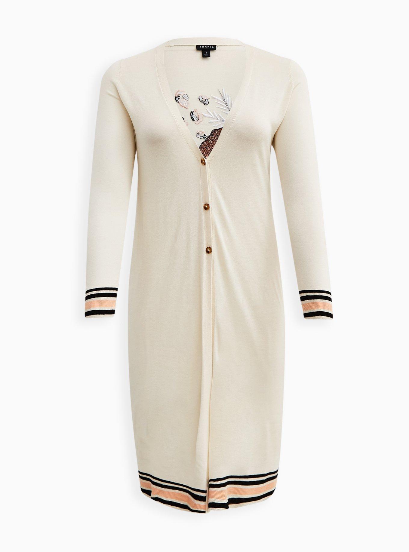 Button Front Duster Cardigan - Embroidered Ivory, , hi-res