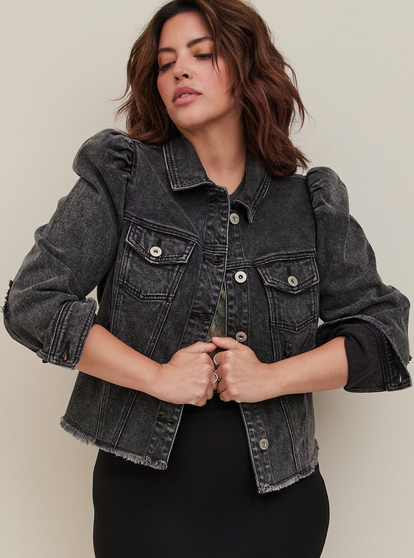 Denim jacket with puff sleeves best sale