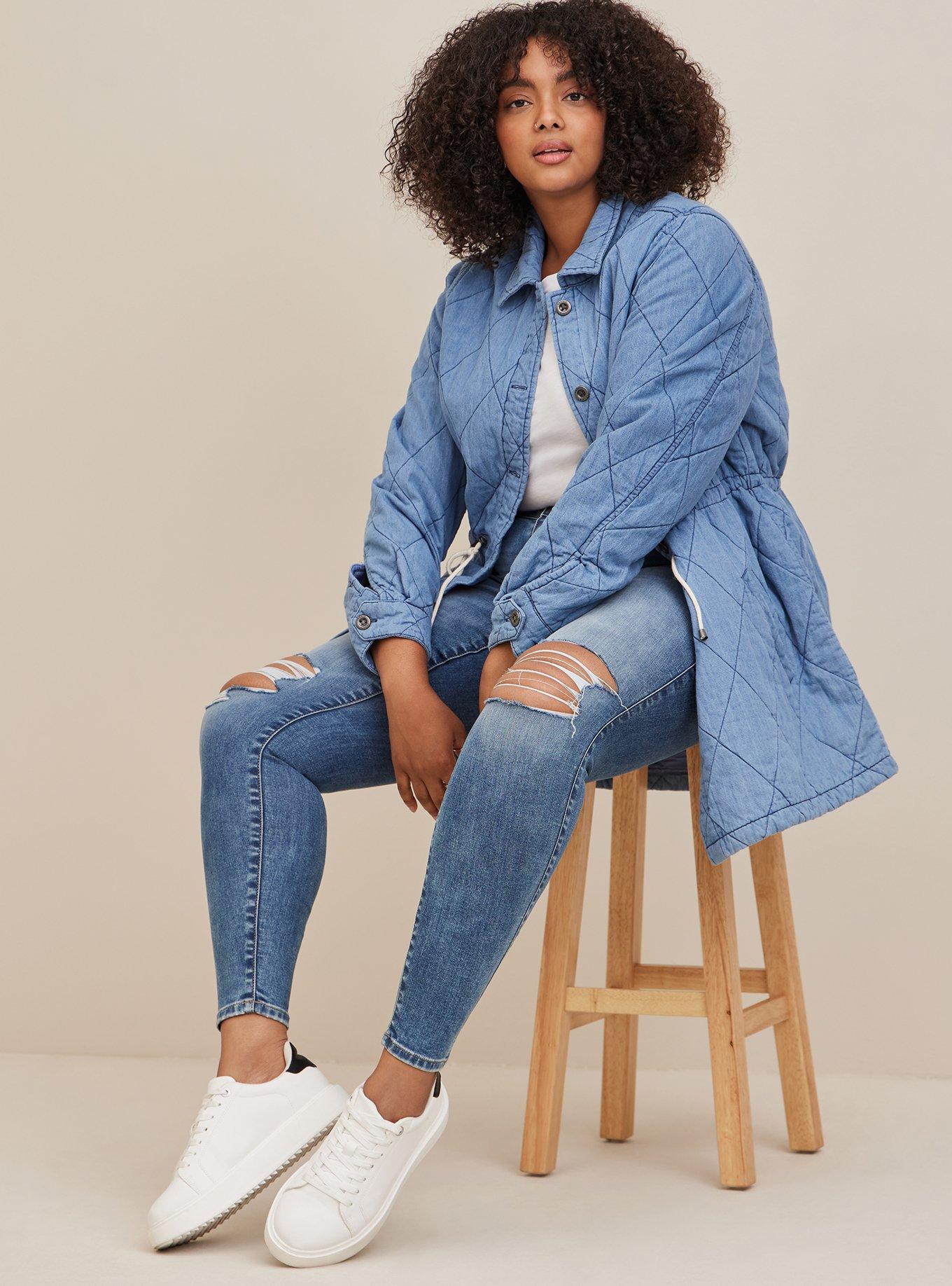 Plus Size Denim Quilted Jacket, MEDIUM WASH, alternate