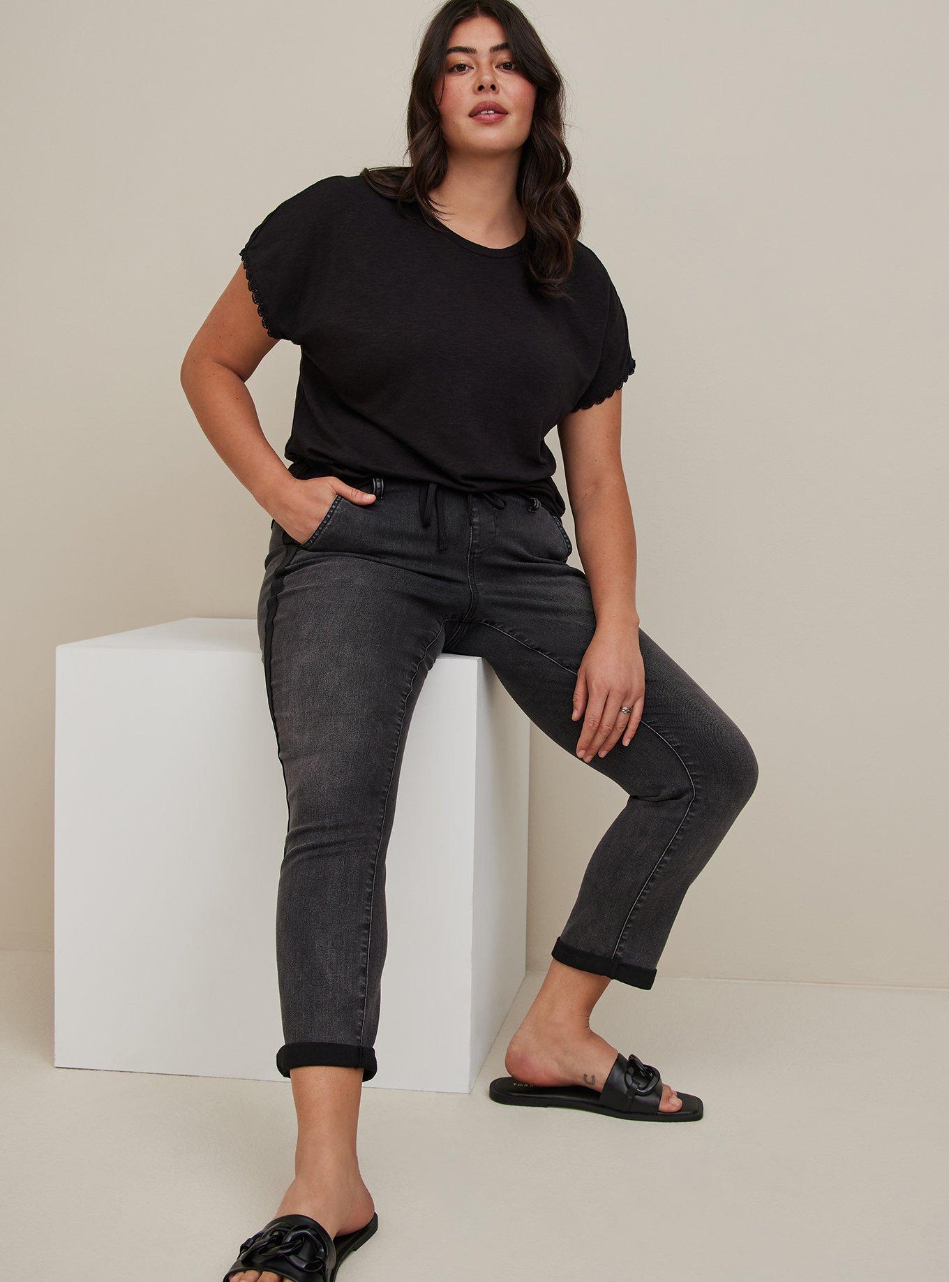 Super Soft Slub Smocked Bottom Lace Trim Dolman Tee, DEEP BLACK, hi-res