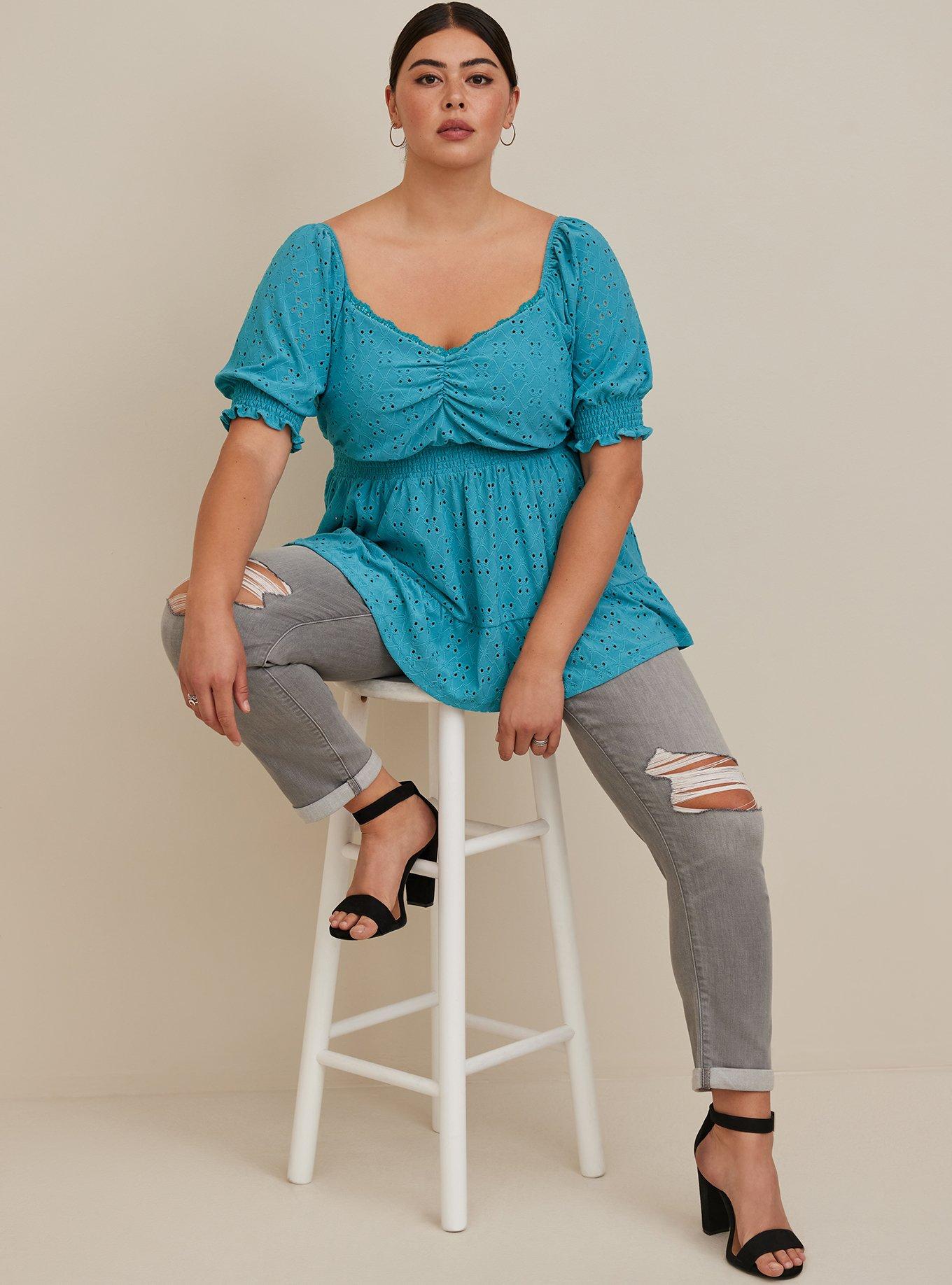 Plus Size - Eyelet Smocked Waist And Sleeve Sweetheart Top - Torrid