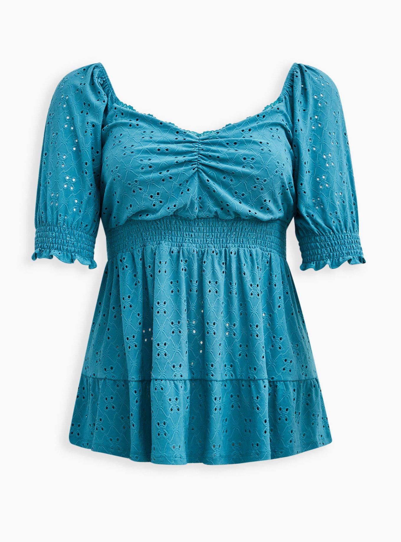 Plus Size - Eyelet Smocked Waist And Sleeve Sweetheart Top - Torrid