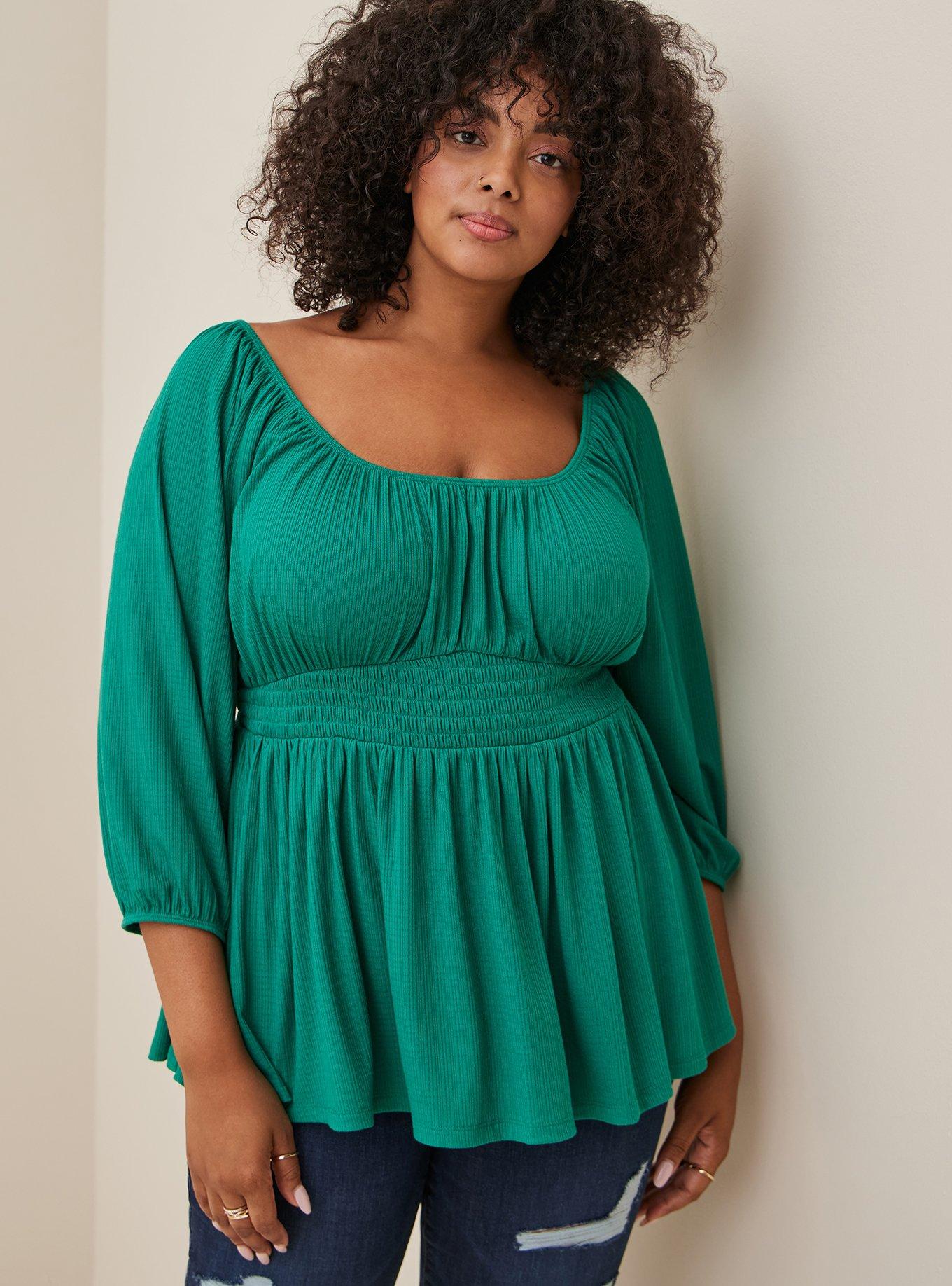 Plus Size - Textured Jersey Smocked Waist Top - Torrid