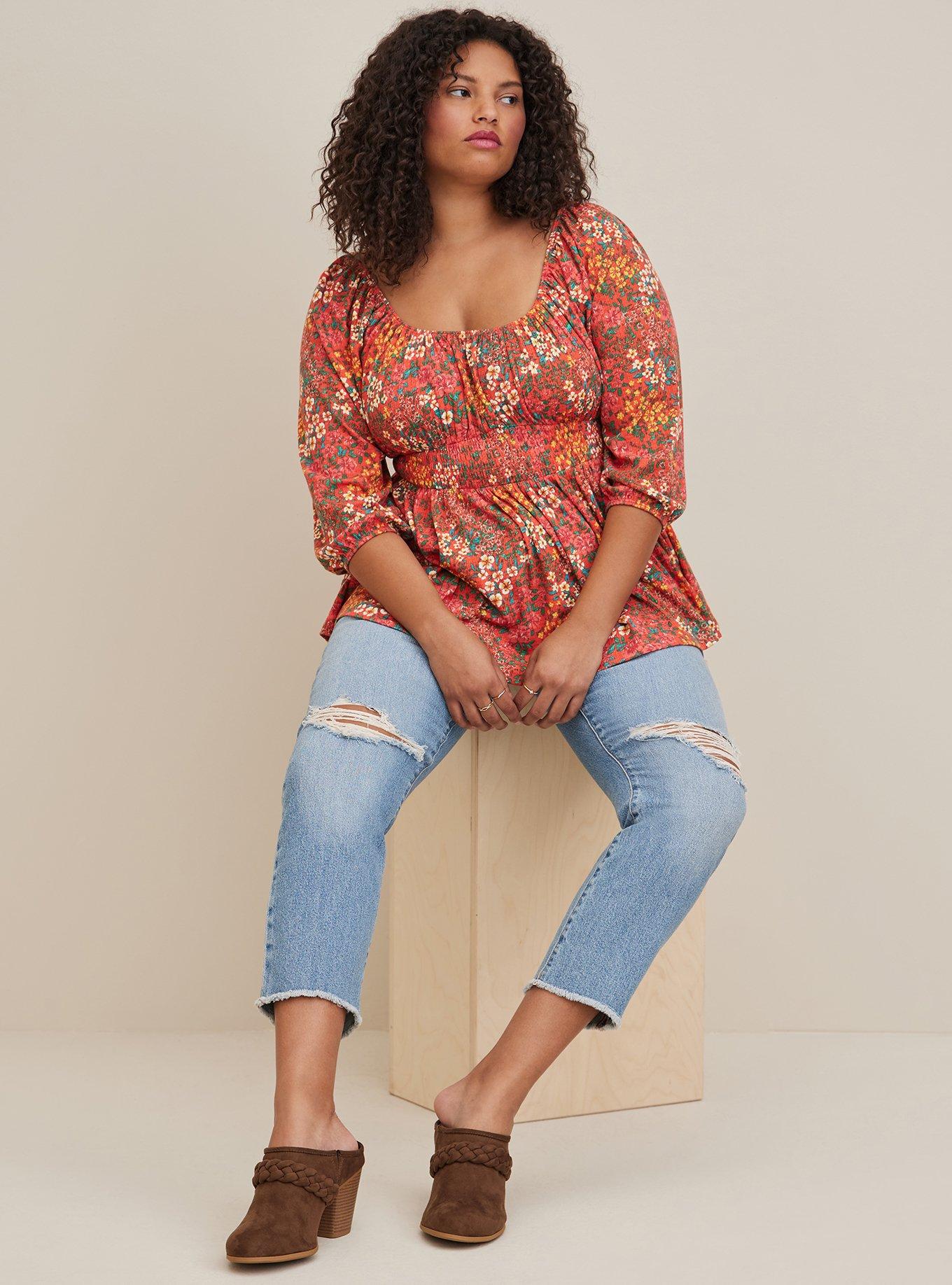 Textured Jersey Smocked Waist Top