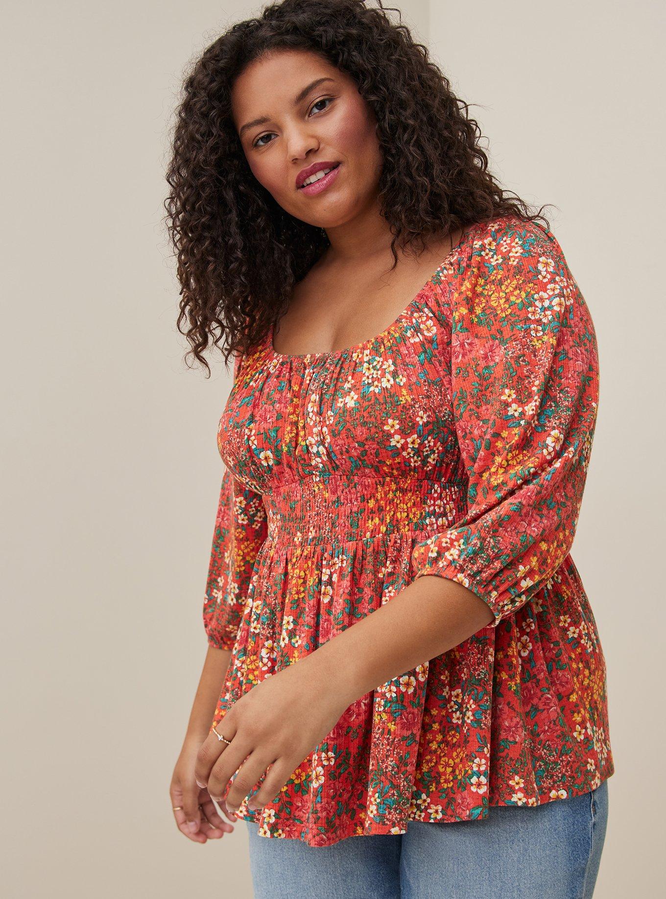 Plus Size - Textured Jersey Smocked Waist Top - Torrid