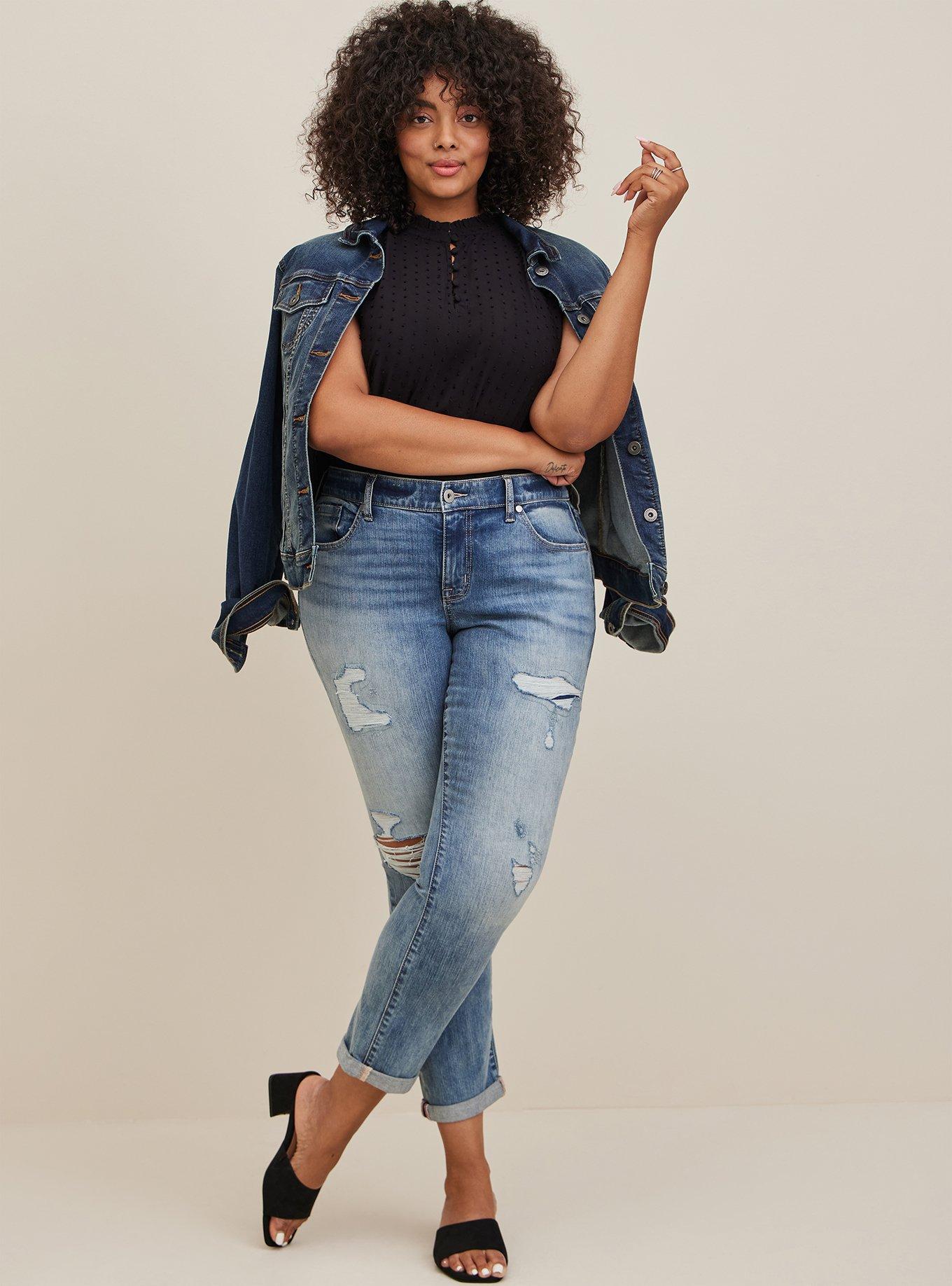 Plus Size - Ruffled Mock Neck Top - Challis Swiss Dot Black - Torrid