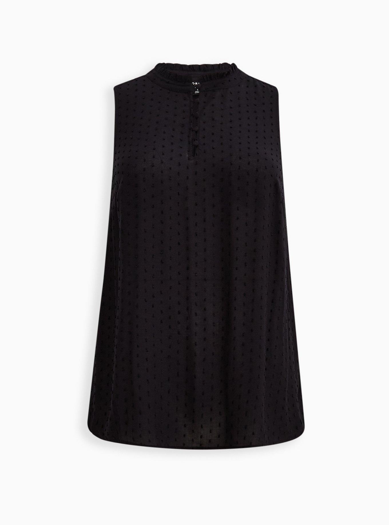 Plus Size - Ruffled Mock Neck Top - Challis Swiss Dot Black - Torrid