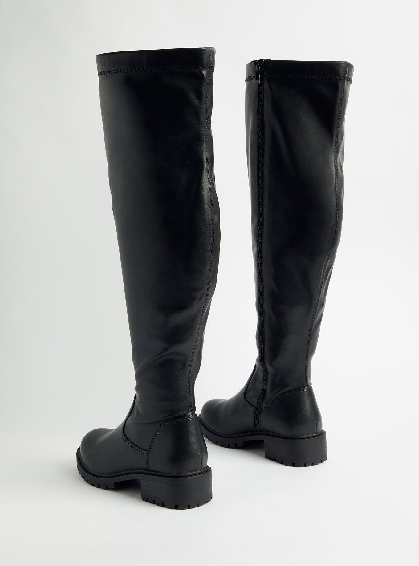 D-Fiction Heeled Thigh Boot Black Calfskin and Leather-Effect Stretch  Material