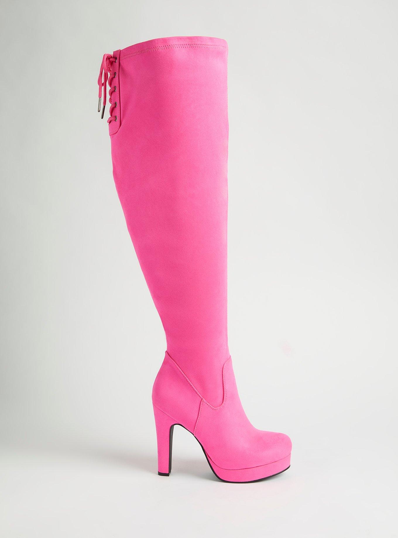 high heel boots pink