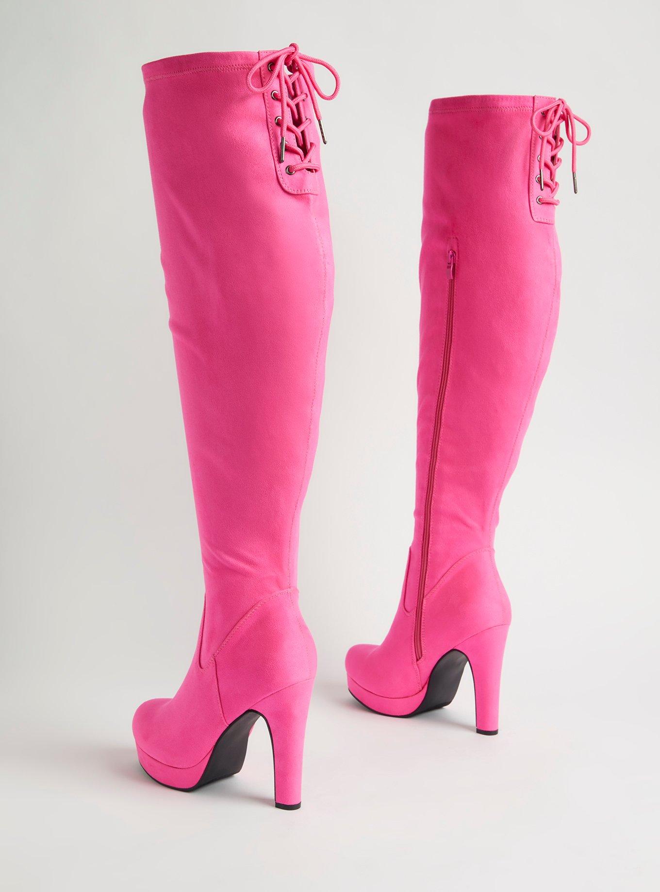 high heel boots pink