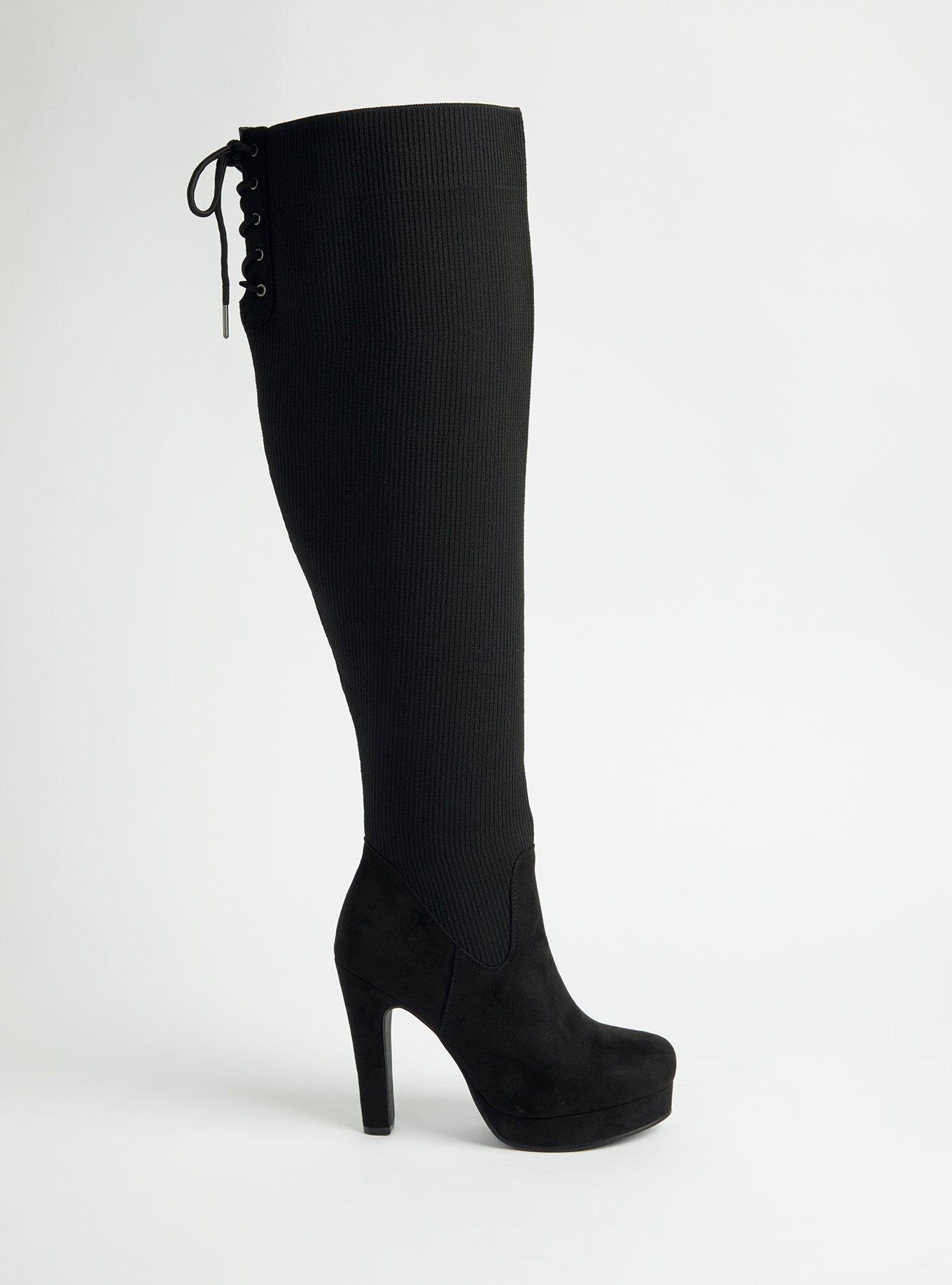 Over The Knee Stretch Platform Boot (WW), BLACK, alternate