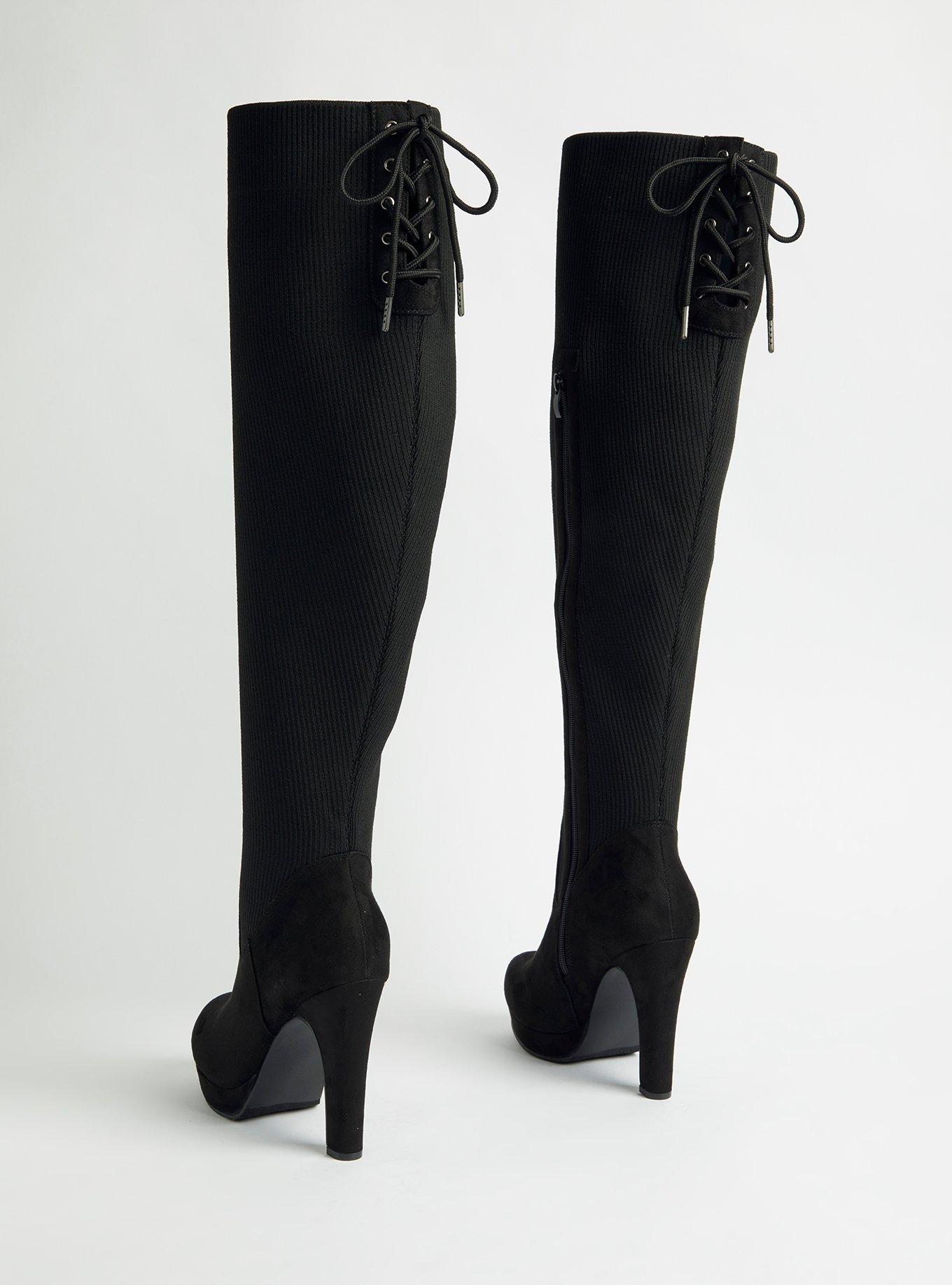 Over The Knee Stretch Platform Boot (WW), BLACK, alternate