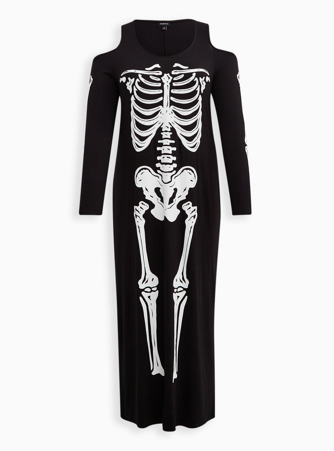 Halloween Costume Skeleton Maxi Super Soft Cold Shoulder Dress, MULTI, hi-res