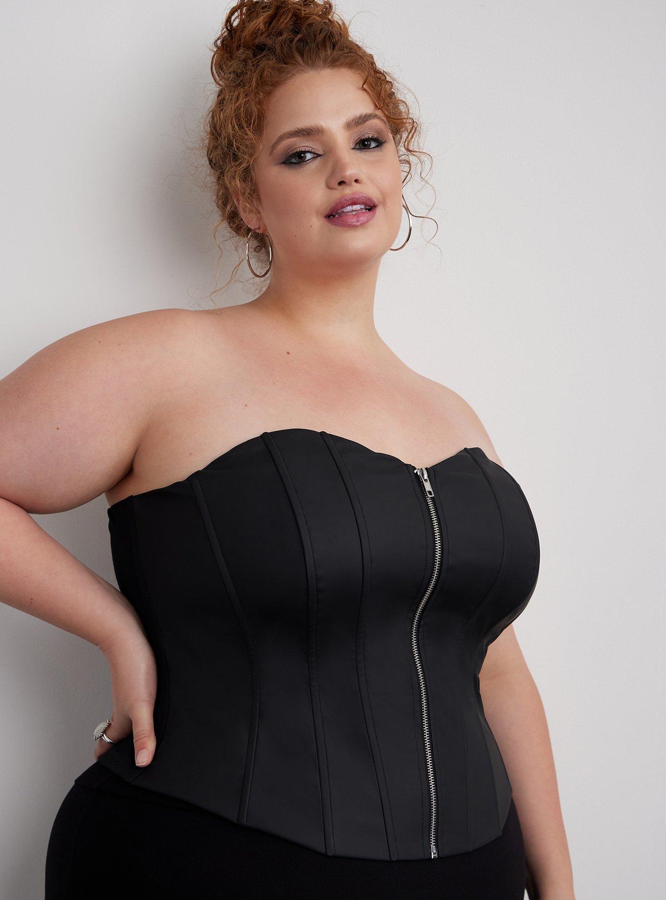 Plus Size Corset Top Fully Boned Stretch Zipper Front Black Womens 1X 2X 3X  4X