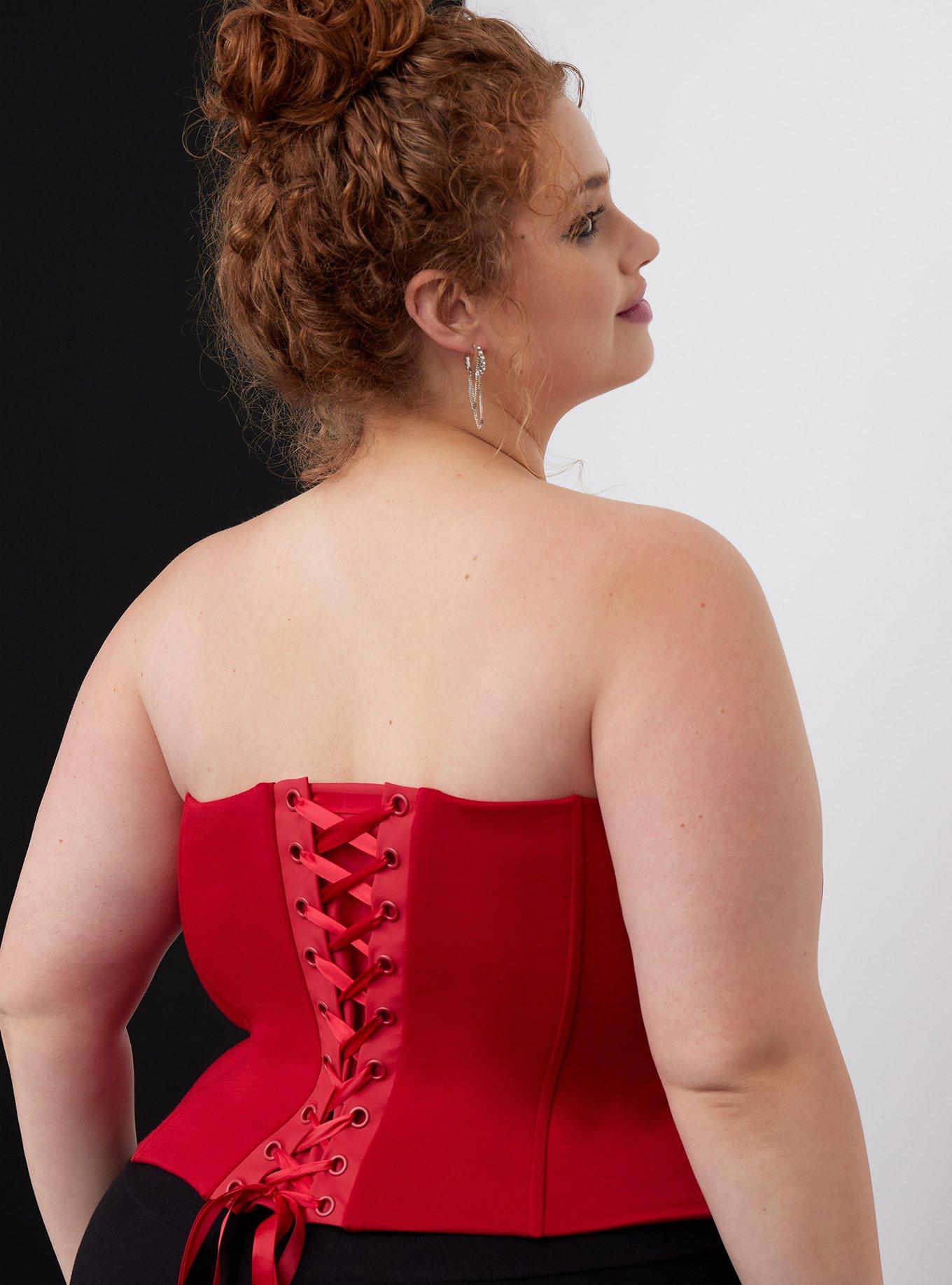 Halloween Costume Lightweight Ponte Zip Front Corset, RED, alternate