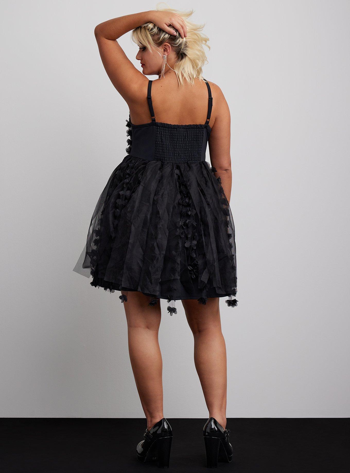 Shop Plus Size NYE Tulle Ruffle Party Dress in Black