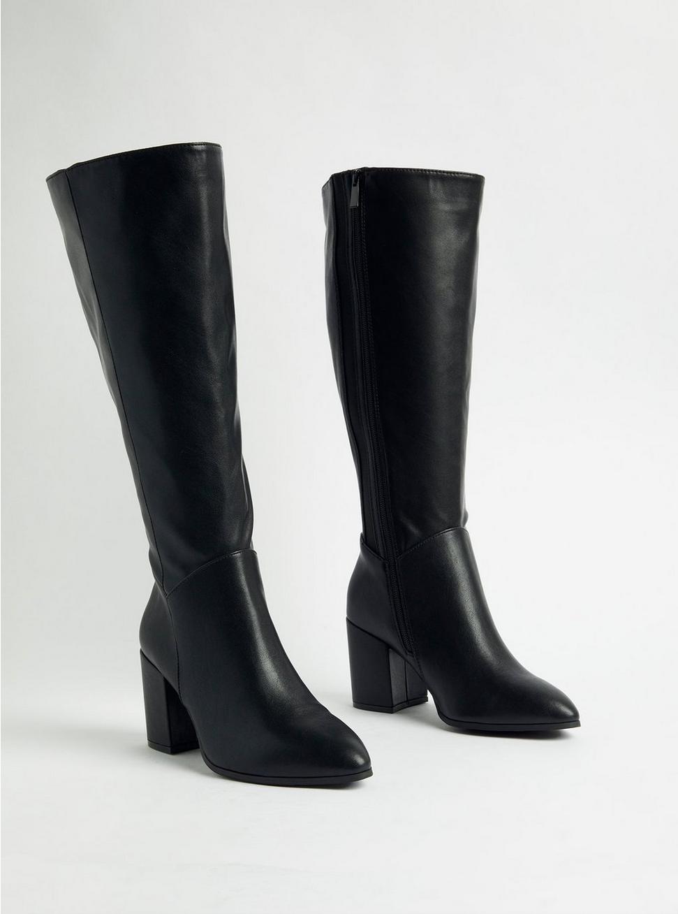 Pointed Toe Heel Knee Boot (WW), BLACK, hi-res