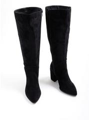 Pointed Toe Heel Knee Boot (WW), BLACK FAUX SUEDE, alternate