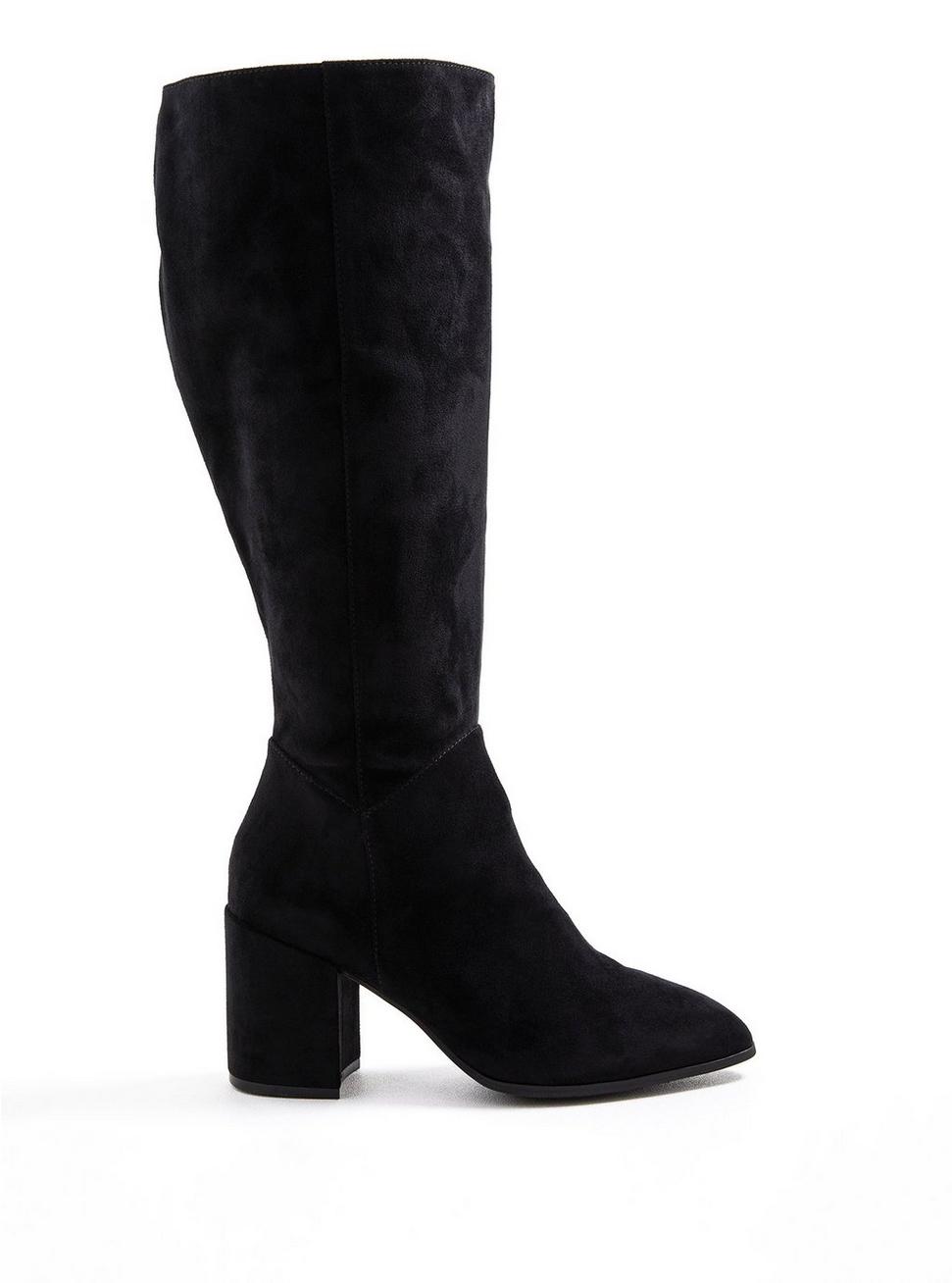 Pointed Toe Heel Knee Boot (WW), BLACK FAUX SUEDE, hi-res
