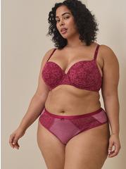 T Shirt Lightly Lined Heather Cozy Lace 360 Back Smoothing Bra, BEAUJOLAIS BURGUNDY, hi-res