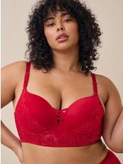 XO Plunge Push Up Longline Shimmer Lace 360 Back Smoothing Bra, JESTER RED, hi-res