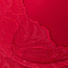 XO Plunge Push Up Longline Shimmer Lace 360 Back Smoothing Bra, JESTER RED, swatch