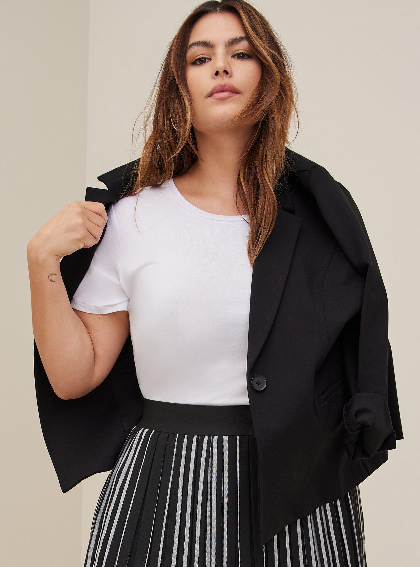 Plus Size Mini Lightweight Twill Box Pleat Skirt, STRIPE BLACK, alternate