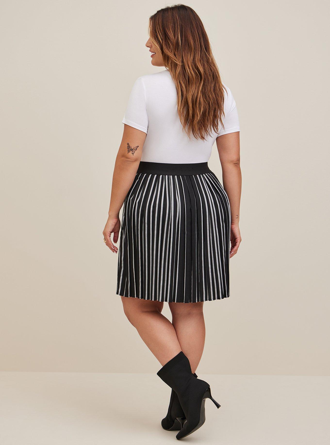Plus Size Mini Lightweight Twill Box Pleat Skirt, STRIPE BLACK, alternate