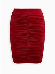 Midi Super Soft Shirred Pencil Skirt, RED, hi-res