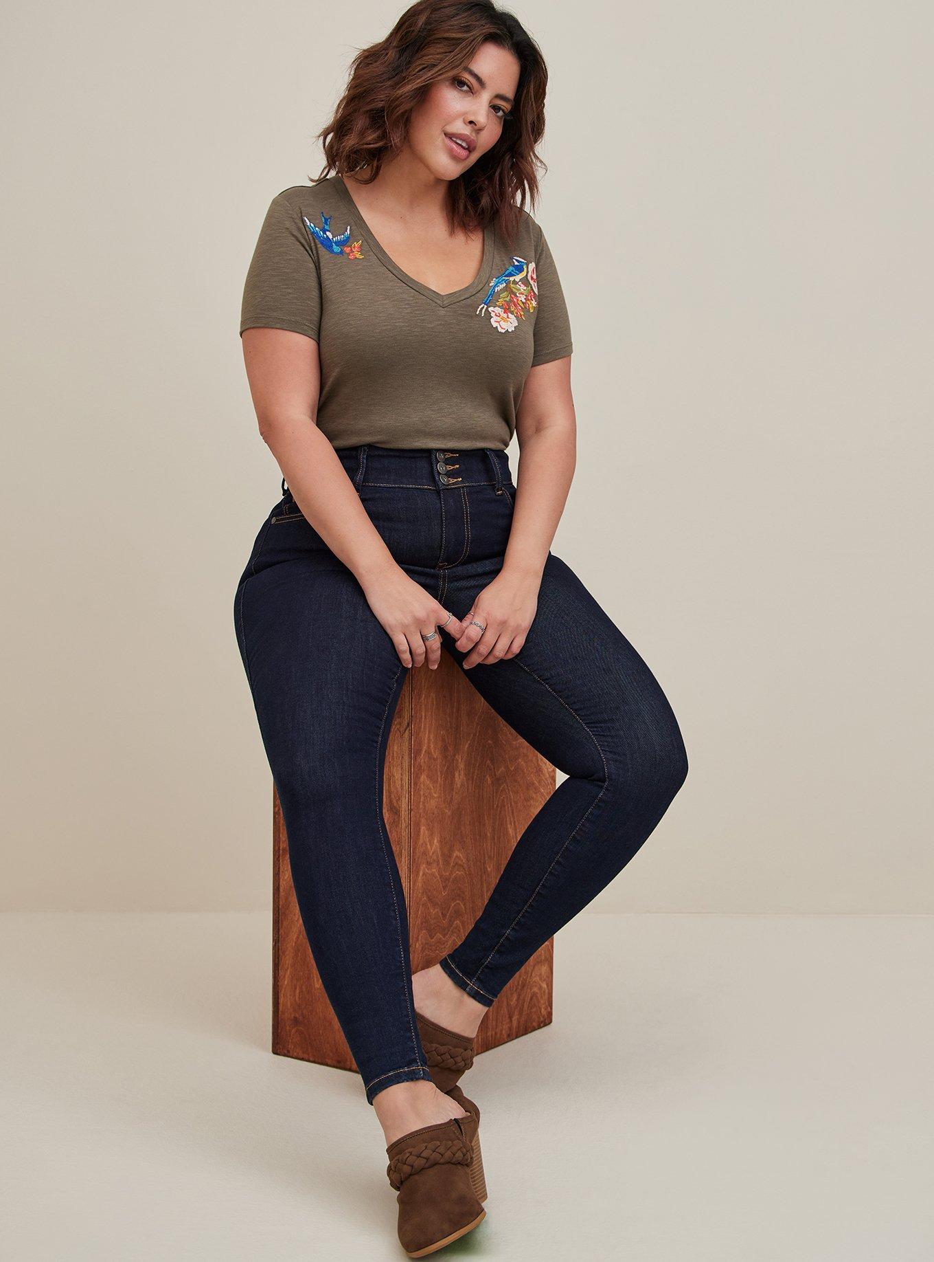 Girlfriend Tee - Super Soft Slub Sparrow Embroidery Dusty Olive, DUSTY OLIVE, alternate