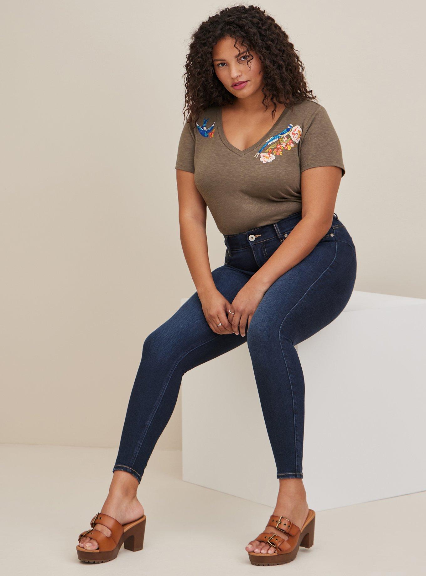 Girlfriend Tee - Super Soft Slub Sparrow Embroidery Dusty Olive, DUSTY OLIVE, alternate