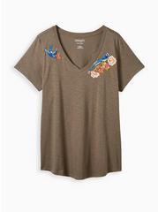 Plus Size Girlfriend Tee - Super Soft Slub Sparrow Embroidery Dusty Olive, DUSTY OLIVE, hi-res