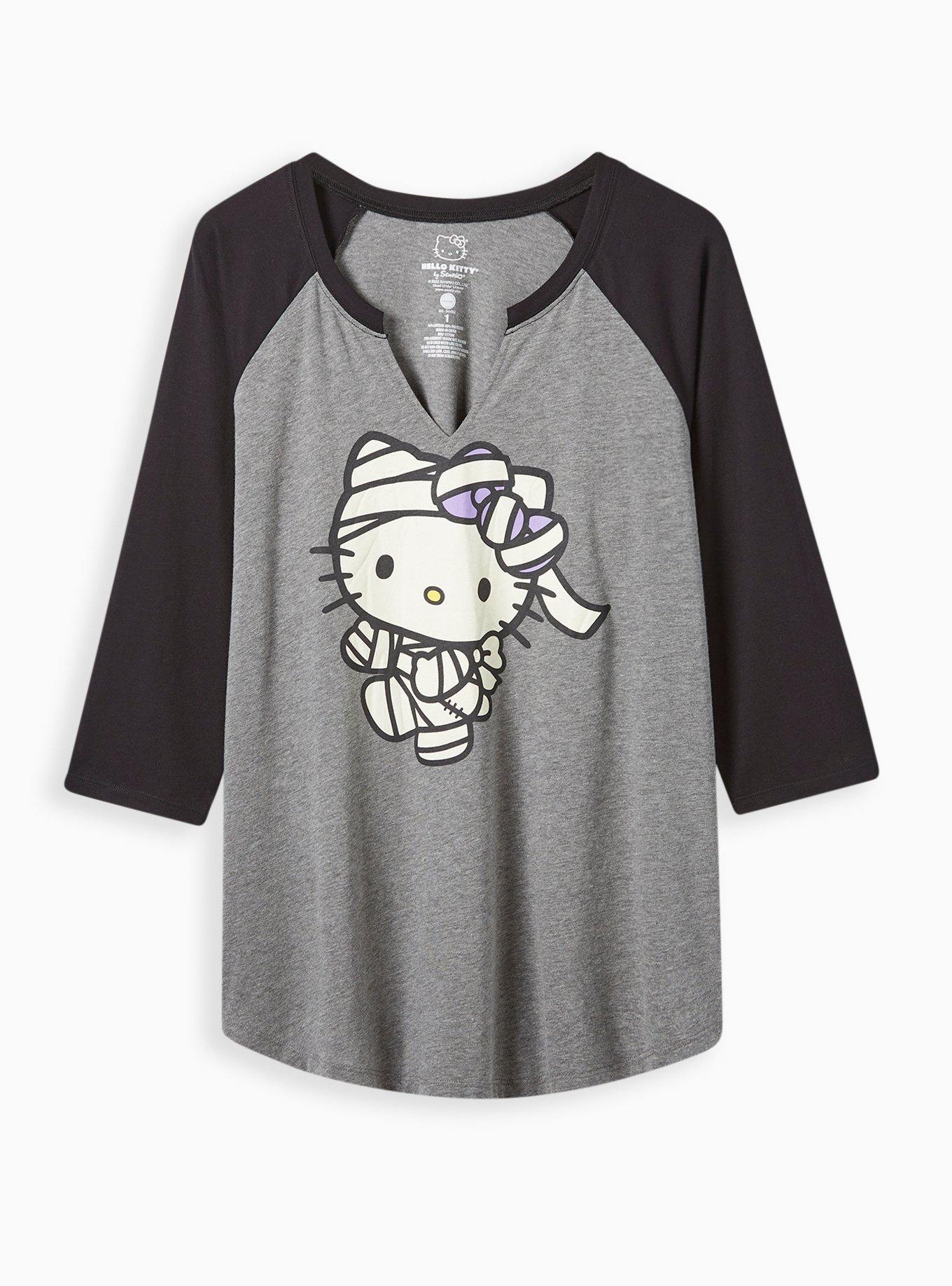 Hello Kitty Mummy Classic Fit Cotton Notch Long Sleeve Raglan Tee, MEDIUM HEATHER GREY, hi-res