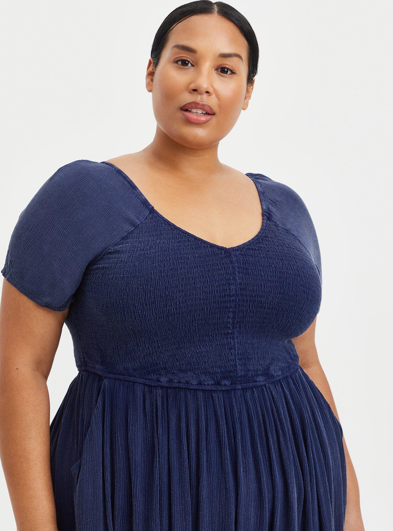 Plus Size Midi Gauze Smocked Skater Dress, TIE DYE NAVY, alternate