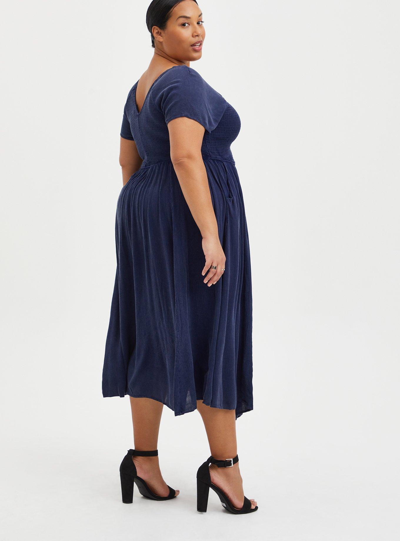Plus Size Midi Gauze Smocked Skater Dress, TIE DYE NAVY, alternate