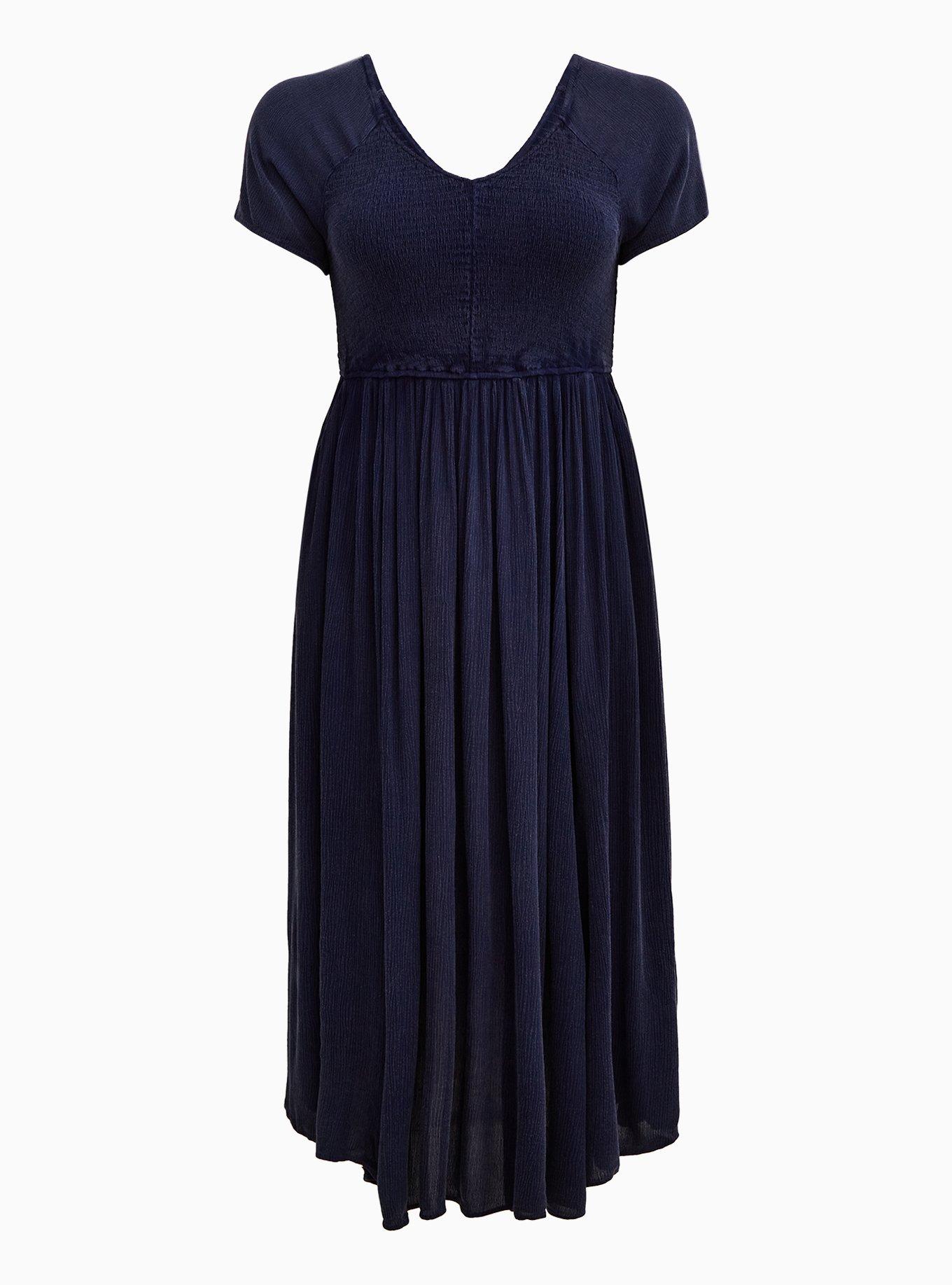 Plus Size Midi Gauze Smocked Skater Dress, TIE DYE NAVY, hi-res