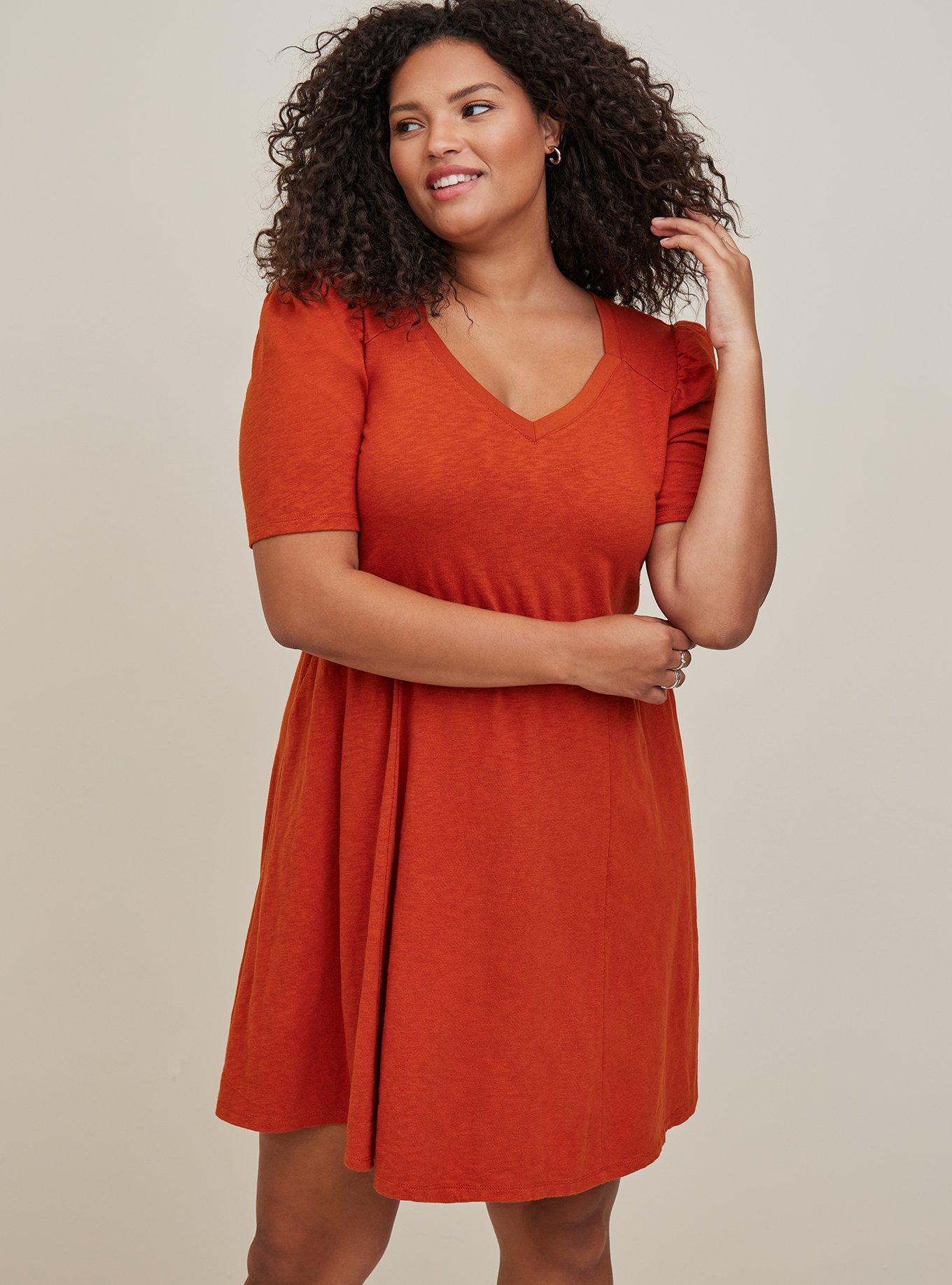 Plus Size - Mini Slub Puff Sleeve Skater Dress - Torrid