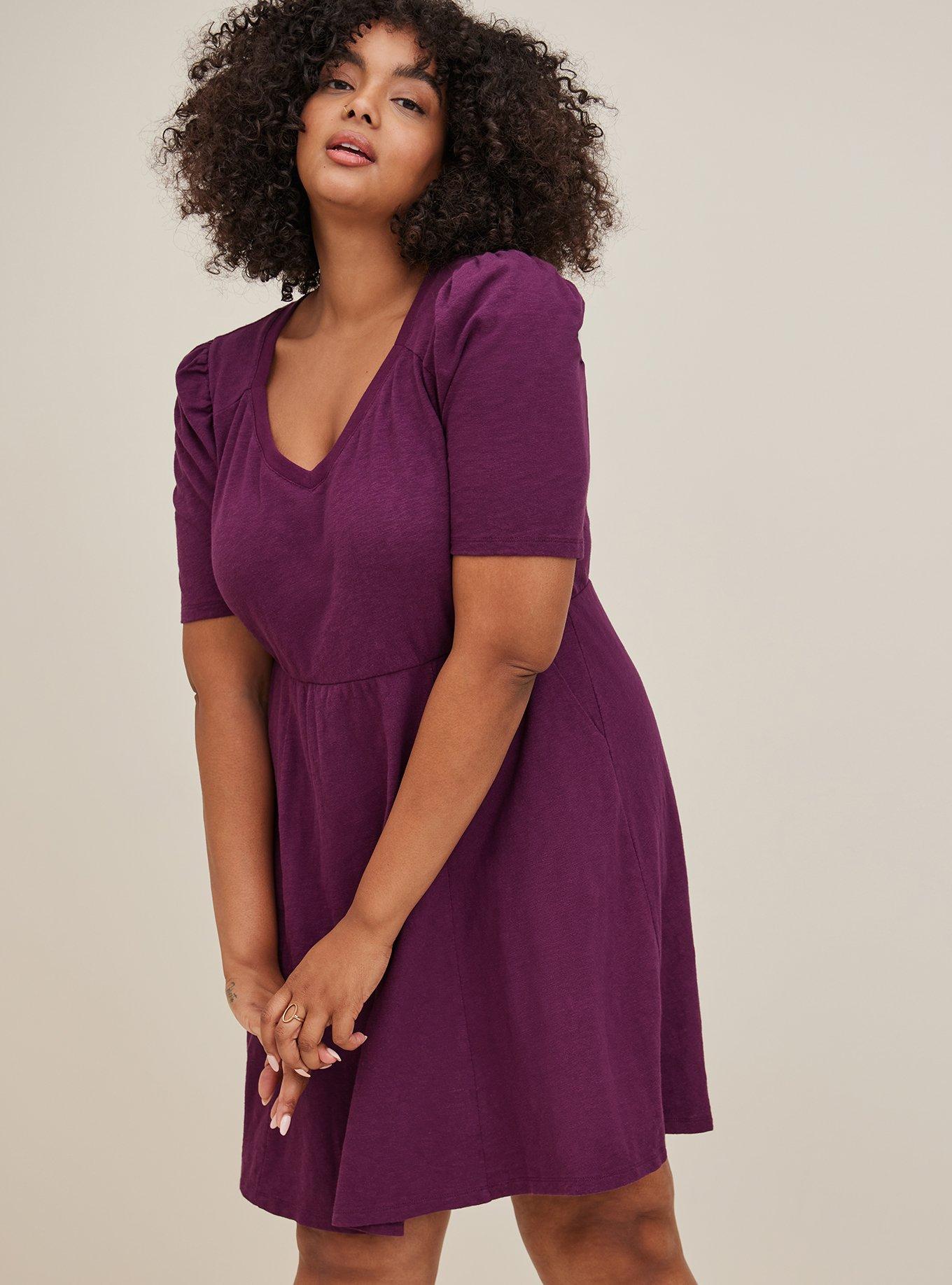 plus size purple skater dress Plus Size - Mini Waffle Long Sleeve Skater Dress