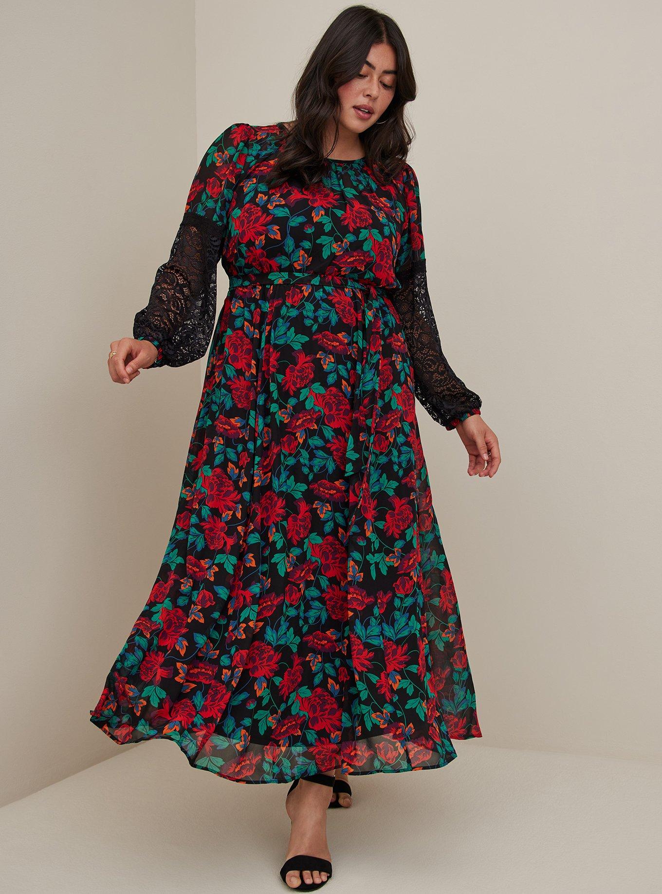 Maxi Peasant Dress - Chiffon Floral Black, FLORAL BLACK, alternate