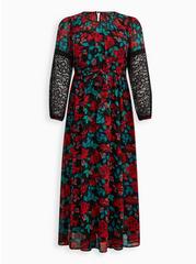 Maxi Peasant Dress - Chiffon Floral Black, FLORAL BLACK, hi-res