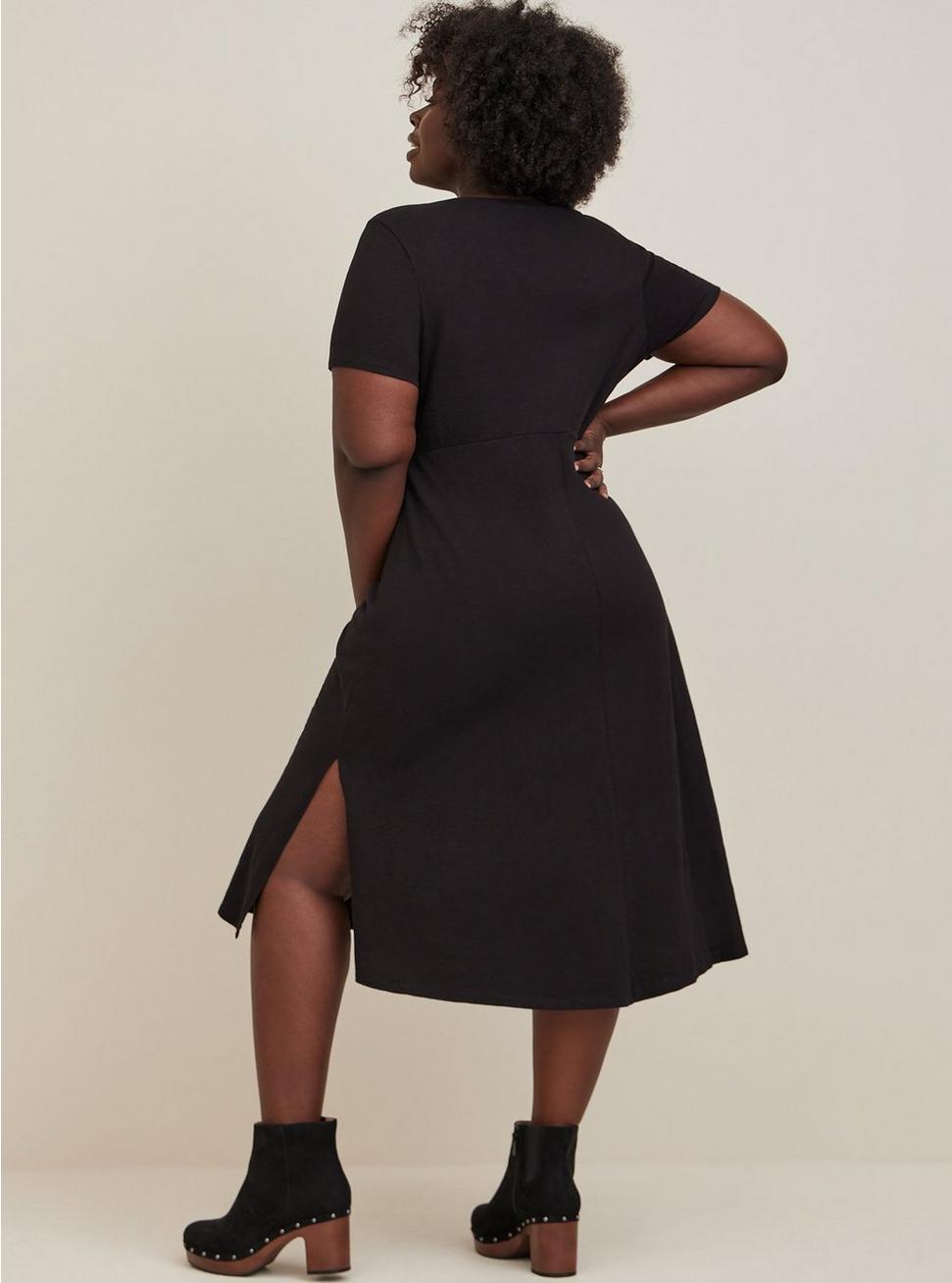 Midi Cotton Slub Side Slit Dress, BLACK, alternate