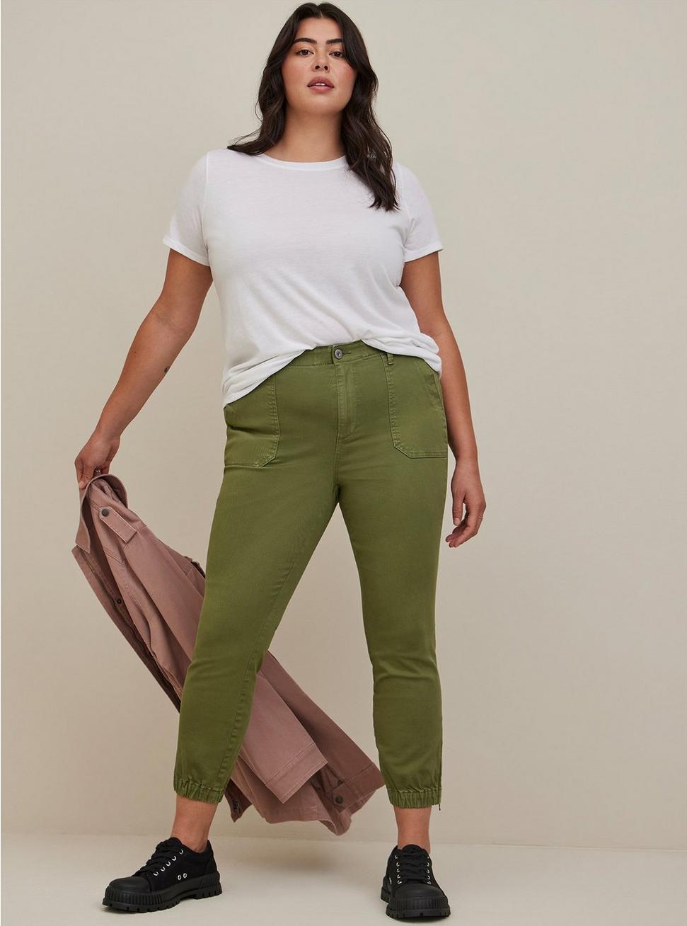 Plus Size Comfort Flex Waistband Classic Fit Jogger Stretch Twill High-Rise Pant, GREEN, hi-res